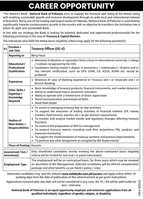Jobs in National Bank of Pakistan